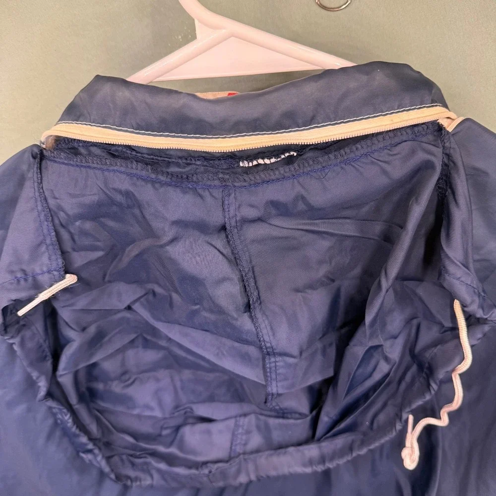Vintage 70's Sears Blue Nylon Windbreaker Mens Large Full Zip Hooded Outerwear